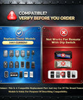 Compatibility guide showing models suited for 2-Pack Universal Garage Door Opener Remote Replacement for Genie and Overhead Door.