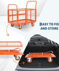 1800 Lbs Platform Truck Cart With Cage 6 In 1 Multi Functional Design Transforms Into Cage Cart Flatbed Dolly 2 Shelf Cart U Boat Truck Or 3 Side Fence Cart Hand Truck For Warehouse Groceries And Heavy Moving, orange folded cage cart in car trunk