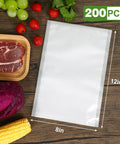 Six Times Fresher Meals With 200 Count 8x12 Inch Vacuum Sealer Bags For Food Storage BPA Free shown with fresh food items