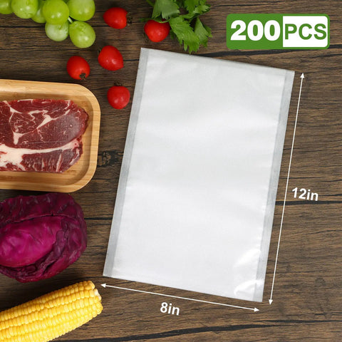 Six Times Fresher Meals With 200 Count 8x12 Inch Vacuum Sealer Bags For Food Storage BPA Free shown with fresh food items