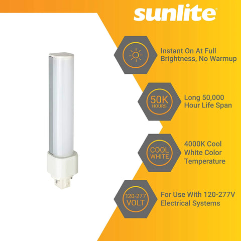 LED PLD Horizontal Plug In Light Bulb 9W Ballast Bypass, 1000 Lumens, G24D 2 Pin Base, 270 Degree Rotating Beam