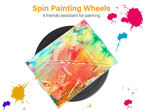 11 Inch Rotate Turntable For Cake Decorating And Painting With Smooth Ball Bearing Spin And 360 Degree Rotation Black Lightweight Display Stand For Spinning Spraying Decorating And Sculpting Projects By Kootek with colorful canvas on top