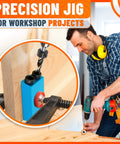 Man using Pocket Hole Jig Kit For Woodworking, 14-Piece Aluminum Pocket Screw Jig Set with 0.2 Millimeter Precision and drill guide