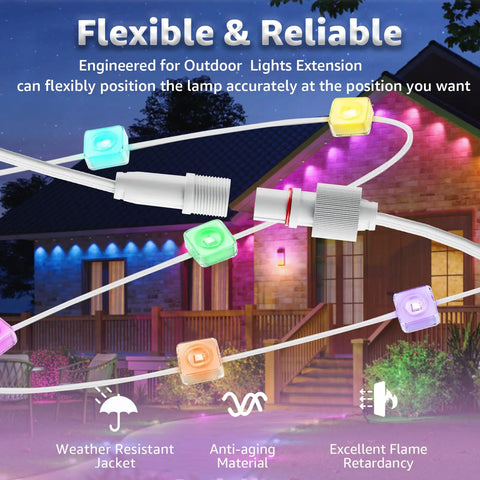 Heavy Duty 16 Foot Signal Booster Extension Cable For Outdoor LED Strip Lights IP68 Waterproof with colorful light modules.