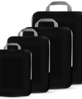 4 Piece Compression Packing Cubes Set For Travel Expandable Carry On Organizers Space Saving Luggage Bags Black displayed vertically
