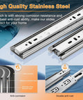 Five Pairs Stainless Steel Drawer Slides Full Extension 18 Inch Side Mount Ball Bearing Rails Tough As Nails Built To Last 100 Lbs Capacity For Kitchen Cabinets Dressers And Drawers showing anti-corrosion and double anti-rust features