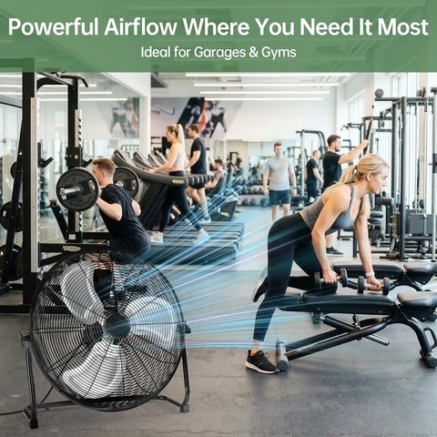 Beast 18 Inch Industrial High Velocity Floor Fan With 3 Speed Metal Build, Carry Handle, in a gym setting