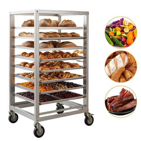 Heavy Duty 9 Tier Commercial Cooling Rack With Smooth Roll Locking Casters, Solid Aluminum Build, Space Saving Bakery Sheet Pan Holder, Sick Storage Cart For Any Bustling Kitchen Crew