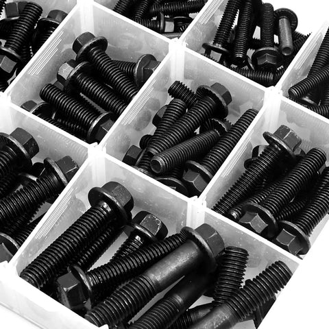 Heavy Duty Flanged Bolts And Nuts Kit Black Alloy Steel Grade 10.9 245 Pieces M6 M8 M10 in plastic compartments