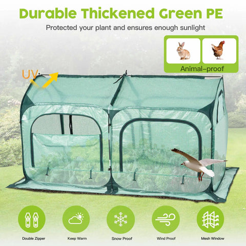 Pop Up Greenhouse Tent Cover Tunnel For Backyard Plants Large PE Grow House With Mesh Windows Sunshine Room For Warmth And Seedling Care Frost Protection Includes Stakes And Guy Ropes Easy Setup