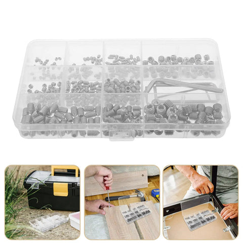 Stainless Steel Cone Point Set Screws 400 Piece Set Beefy Pro Grade With Wrenches in plastic case for versatile repairs