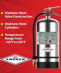 Class K Fire Extinguisher Solid As A Rock For Commercial Kitchen And Restaurant Safety UL Approved For Grease And Oil Fires with stainless steel body.