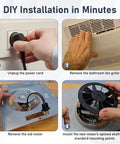 DIY install steps for Direct Drop In Replacement Bathroom Exhaust Fan Motor Kit For 50 CFM Quiet Ventilation with blower wheel.