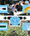Heavy Duty Hand Drill Pump Moving 750 Gph Water Transfer Loads showing blue pump assembly and tubing for liquid removal.