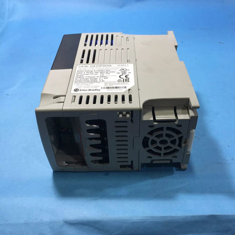 Workhorse PowerFlex 4 AC Drive 480V 3Phase 2.3A 0.75kW 1HP IP20 Industrial Variable Frequency Drive Controller For Motors And Equipment With DIN Rail Mount Easy Setup BuiltIn Protections, gray enclosure front view