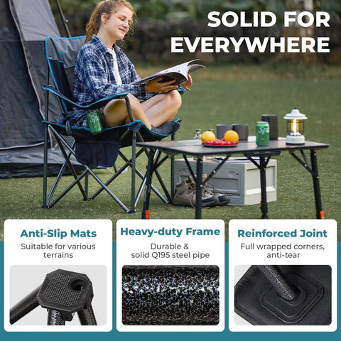Person sitting in Oversized Camping Chair For Adults With Padded Seat And Back Big And Tall Folks Heavy Duty Portable Foldable Lawn Chair