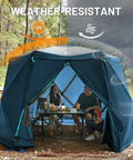 Pop Up Gazebo Tent With Wind Panels 12.1 Ft By 10.5 Ft Waterproof Screen House With Mesh Ventilation UV Protection Navy Blue