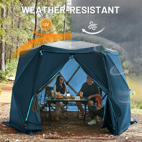 Pop Up Gazebo Tent With Wind Panels 12.1 Ft By 10.5 Ft Waterproof Screen House With Mesh Ventilation UV Protection Navy Blue