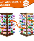 Pretty Slick Wooden 84 Spool Thread Rack With 360 Degree Rotation And Hidden Compartments For Sewing Embroidery Craft Threads Storage Organizer And Needles Bobbins, showing colorful spools on a rotating base.