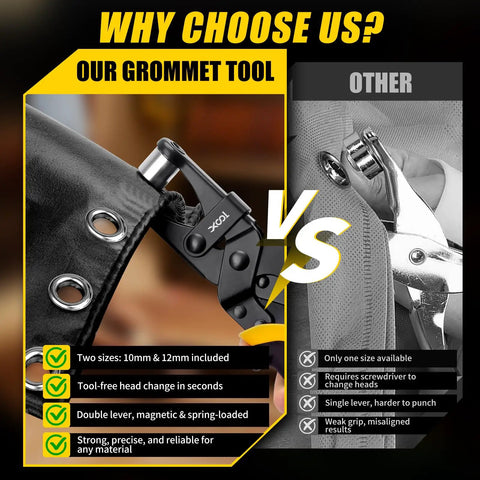 2 In 1 Grommet Tool Kit With Twist Change Heads 12mm And 10mm Magnetic Punching System comparing features