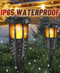 Four Pack Outdoor Tiki Torches With Realistic Flickering Flame Waterproof Bamboo Handwoven Rattan Design In Black in yard