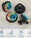 Four Piece Round Cabinet Knob Set For Kids Drawer Pulls And Cupboard Handles with colorful design and black base