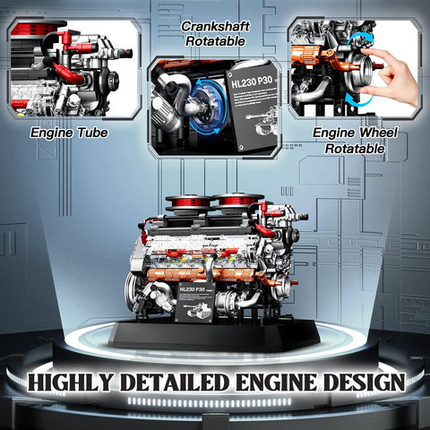 Badass Tiger Tank Engine Building Blocks Set 1236 Pieces showcasing rotatable crankshaft and engine wheel design.