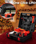 5 Ton 12V Electric Car Jack Kit With Built In Impact Wrench And Tire Inflator Pump in open case with holiday backdrop