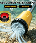 Heavy Duty Cordless Stick Transfer Pump Battery Powered For Tight Spots With 3 Section Detachable Tube demonstrating removable filter design under water.