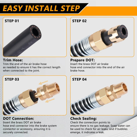 Installation steps for Air Brake Fittings Kit Beefed-Up Brass DOT 3/8 Inch Hose To 3/8 Inch Male End Connector With Spring Guard