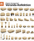 Classic Accessories Veranda-Kollektion featuring various patio furniture covers for different shapes and sizes.