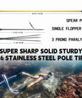 Image of Fiberglass 5-Foot Pole Spear with 3 Prong Hand Spear Tip and stainless shaft for spearfishing over coral reef.