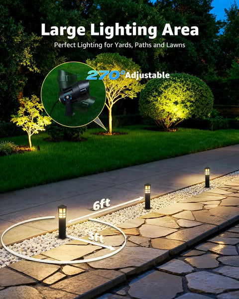 Low Voltage Landscape Lighting Kit with eight path lights for garden, path, yard and patio, IP65 waterproof cast aluminum.