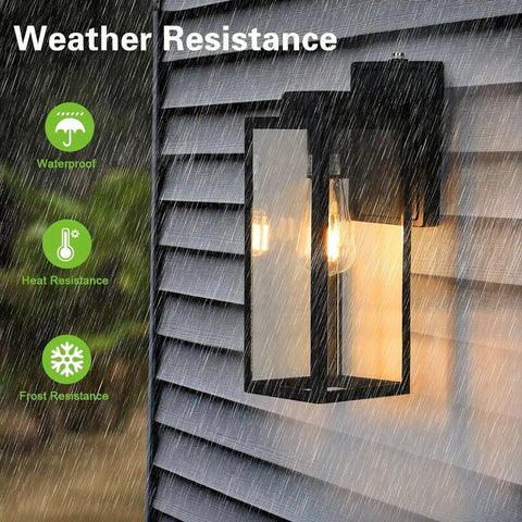 16 Inch Outdoor Wall Lantern Dusk To Dawn Sconce Waterproof Exterior Lighting Anti Rust Matte Black Porch Lamp in rain