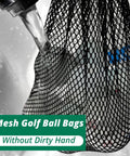 Water rinsing 2 Pack Nylon Mesh Bags With Drawstring for golf ball storage, lightweight and breathable mesh under faucet.