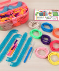 Easy Potholder Loom Craft Kit For Kids And Beginners with 224 rainbow craft loops, loom pieces, hook tool, and storage box