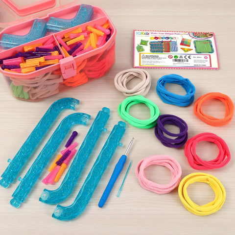 Easy Potholder Loom Craft Kit For Kids And Beginners with 224 rainbow craft loops, loom pieces, hook tool, and storage box