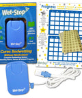 Blue Bedwetting Alarm With Loud Sound And Strong Vibration For Boys And Girls Enuresis Alarm With Six Tones And Vibration Alerts Go To Compact Sensor Unit That Uses 2 AAA Batteries And Is Easy To Clean, with sensor and reward chart