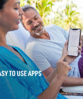Man and woman using smartphone app to control T5 WiFi Smart Thermostat With 7 Day Programmable Touchscreen Alexa Ready Geofencing Technology