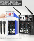 4 Channel Audio Mixer For Karaoke And DJ Sessions With Dual Wireless Microphones Independent Mic Control Bluetooth MP3 USB Interface 48V Phantom Power