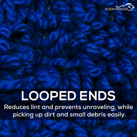 Close-up of ultra thick loop weave blue microfiber material for Top Shelf Microfiber Dust Mop Head Replacement For Standard 36 Inch Frames.