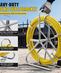 Heavy Duty Pro Grade Fiberglass Fish Tape 656 Ft Duct Rodder Wire Puller With Steel Reel Stand For Walls And Electrical Conduit Built To Last Ultra Flexible High Tensile Fiberglass Rod Easy Through Tight Bends With 13 Inch Minimum Radius, steel reel stand
