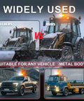 Comparison image of Top Shelf Led Roof Top Warning Light Amber And White 12V 24V Truck Strobe Beacon on various vehicles.
