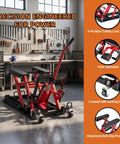 Beefy 1500 Lbs Hydraulic Motorcycle Lift Jack With Four Wheel ATV Scissor Lift Foot Operated Hoist in garage setting.