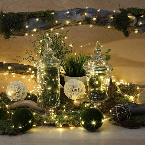 66 Ft 200 LED Fairy Lights With Plug In Switch Warm White Copper Wire String Lights Draped Over Decor