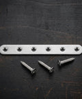 Heavy Duty Stainless Steel Straight Braces With 24 Screws Included For Wood Furniture Repair And Reinforcement, 6.1 Inch By 0.7 Inch Flat Brackets on dark wood