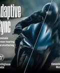 Comparison of Westinghouse monitor with adaptive sync vs conventional monitor, showing improved clarity in motorcycle image