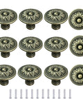 Antique Bronze Flower Drawer Knobs 12 Pack Vintage Sunburst Cabinet Pulls With Screws for dressers and kitchens.