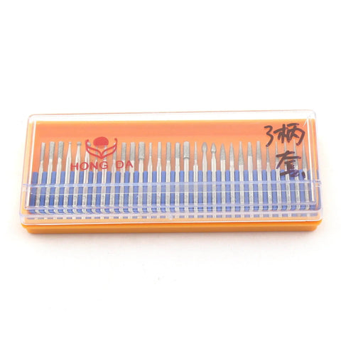 Diamond Engraving Bits Set 30 Pieces For Stone Carving Rotary Tool Burrs With One Eighth Inch Shank in plastic case