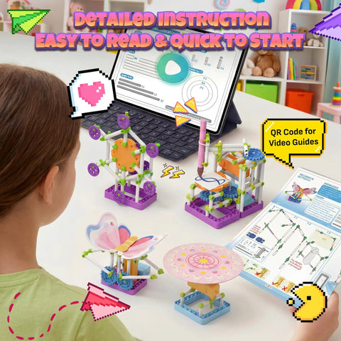 Science Kit For Girls With 100 Plus Experiments Hands On STEM Toys To Spark Curiosity Fun Learning Critical Thinking And Problem Solving Educational Science Set For Young Learners showing child using tablet and model parts